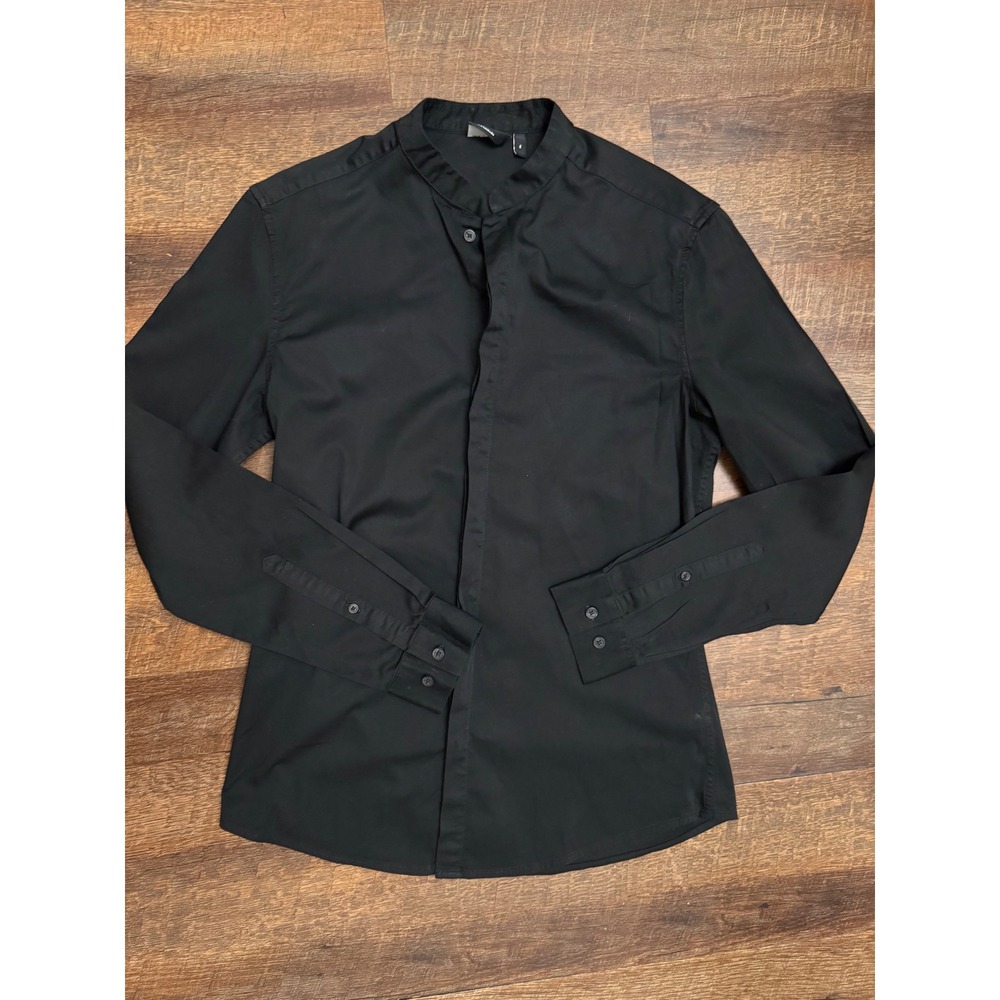 ASOS Design Men's Black Band Collar Dress Shirt Size Medium Long Sleeve